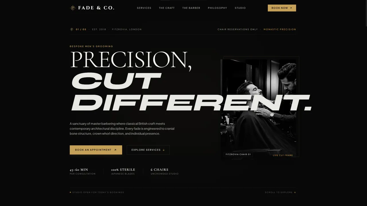 Fade & Co. — Premium Barbershop website (concept)