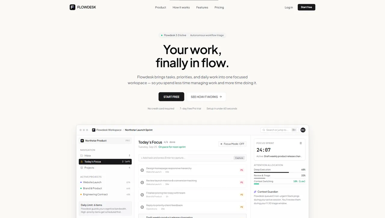 Flowdesk — SaaS Productivity Tool website (concept)