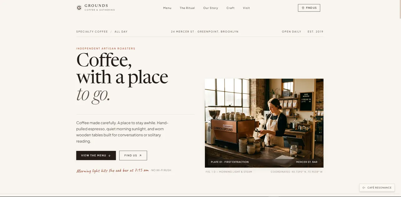 Grounds. — Artisan Coffee Shop website (concept)