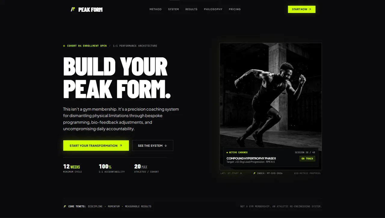 Peak Form — Personal Fitness Coaching website (concept)